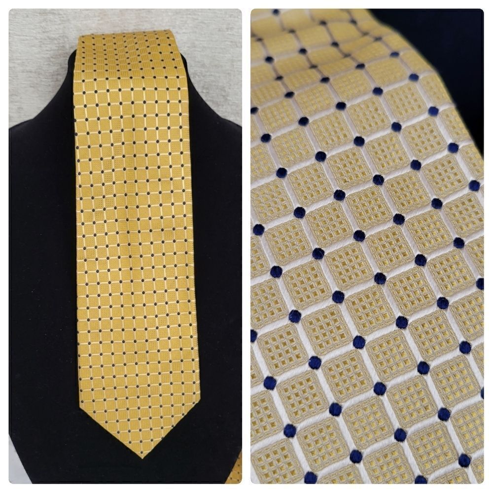Foggia Yellow and Gold Square Honeycomb Pattern Necktie Men's Tie